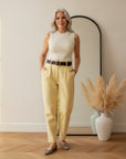 Cara Stripes Elegant Gebreid Top van Viscose - Wit/Geel — front view