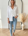 Korte Oversized Mousseline Blouse Wit - Luchtig & Veelzijdig — front view
