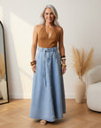 Hoge Taille Denim Rok met Riem — front view