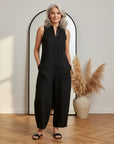 Mouwloze Linnen Tuinbroek - Luchtig en Comfortabel — front view