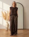 Zachte Katoenen Musselin Broek met Leopardprint - Bruin/Mocca — front view