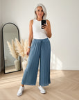 Geplisseerde Broek met Binnenbroek - Denimblauw — front view
