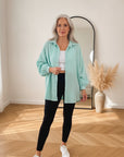 Korte Oversized Mousseline Blouse - Lichtmint — front view