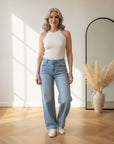 Elegant Viscose Top met Golfrand - Wit — front view