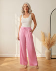 Luxe Viscose Broek met Satijnen Glans - Zacht Roze — front view