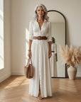Linnen Maxi Jurk met Reverskraag en Lange Mouwen — front view
