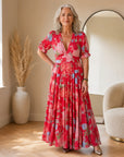 Minelda - Elegante Bloemen V-hals Jurk met Zakken — front view