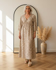 Luchtige Mousseline Jurk met Luipaardprint - Beige — front view