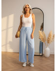 Geplisseerde Broek met Viscose Binnenbroek - Lichtblauw — front view