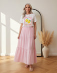 Lange Katoenen Rok met Onderrok - Roze — front view