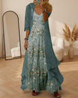 Willow | Dames Bloemen Maxi Jurk met Longline Vest Set — Blauw
