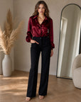 Elegante Satijnen Blouse met Lange Mouwen — Bordeaux