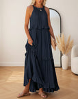 Courtney™ | Elegante Mouwloze Jurk met Ruches — Donkerblauw