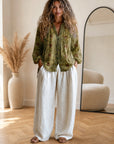 Vintage Blad Blouse - Tijdloze Elegantie met Klassiek Bladmotief — Groen