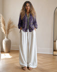 Vintage Blad Blouse - Tijdloze Elegantie met Klassiek Bladmotief — Paars