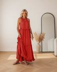 Courtney™ | Elegante Mouwloze Jurk met Ruches — Rood