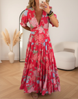 Minelda - Elegante Bloemen V-hals Jurk met Zakken