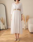 Kathy™ | Geborduurd Midi Jurk met Patroon — Wit