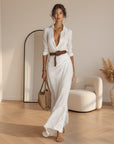 Elegante Maxi Jurk met Ceintuur en Revers voor Dames — Wit