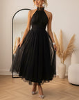 Catalina | Elegante Tule Jurk voor Bruiloftsgasten — Zwart