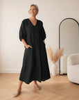 Elegante Maxi Jurk met V-Hals — Zwart