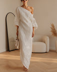 Ivoor Linnen Maxi Jurk Off-Shoulder — Ivoor