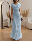 Elegante Maxi Jurk met Drapering — Lichtblauw