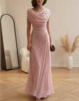 Elegante Maxi Jurk met Drapering — Roze