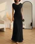 Elegante Maxi Jurk met Drapering — Zwart