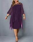 Stella - Dames Plus Size Vloeiende Gedrapeerde Midi Jurk