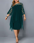 Stella - Dames Plus Size Vloeiende Gedrapeerde Midi Jurk