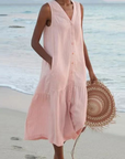 Barbara™ - Mouwloze Midi-jurk met Knoopsluiting