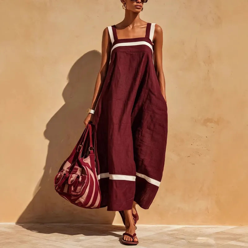 MDZ Maxi Jurk | Chocolate &amp; Cream Contrast