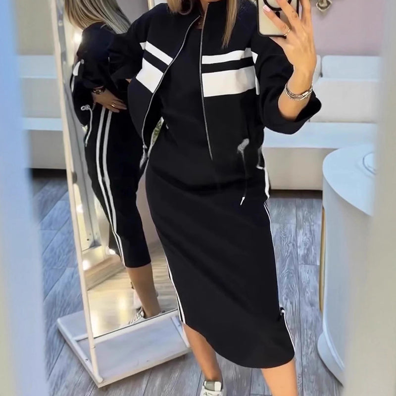 Alix™ Sport-Chique Ensemble – 3/4 Bomber &amp; Midi Rok