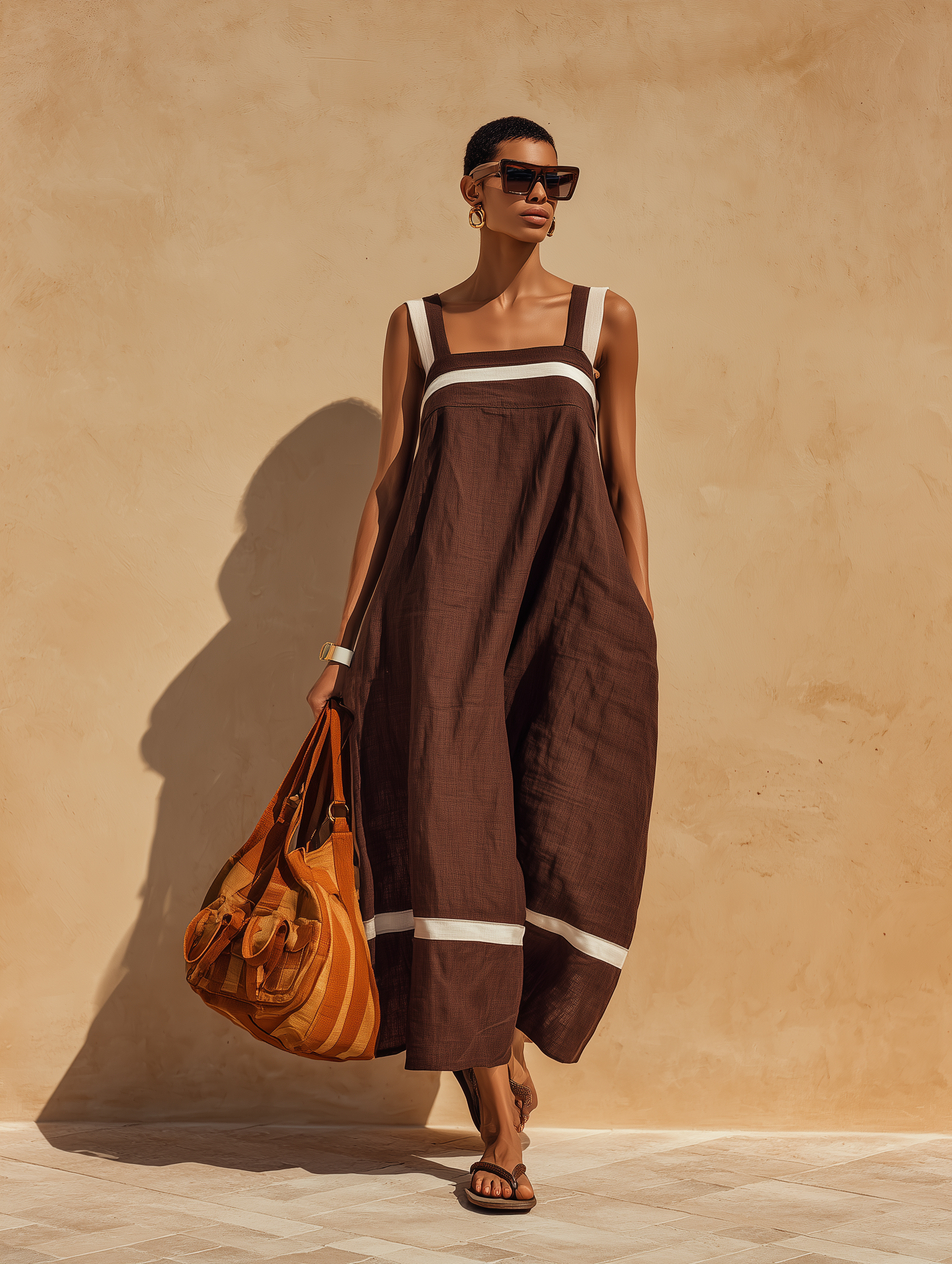 MDZ Maxi Jurk | Chocolate &amp; Cream Contrast