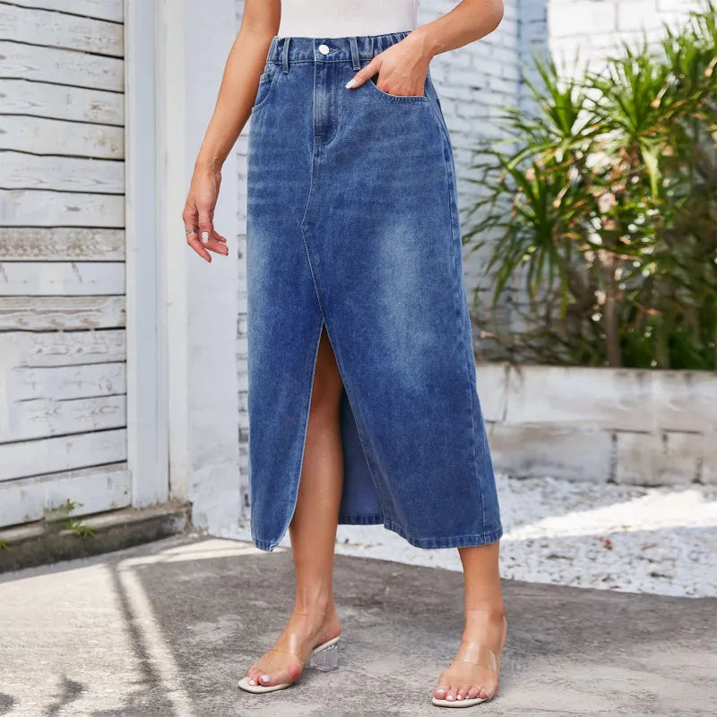 Emerald Denim Maxi Rok - 80 Wash Blauw