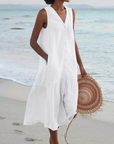 Barbara™ - Mouwloze Midi-jurk met Knoopsluiting