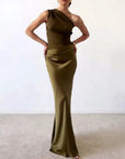 Anita™ - Elegante Geplooide Maxi Feestjurk met Eén Schouder
