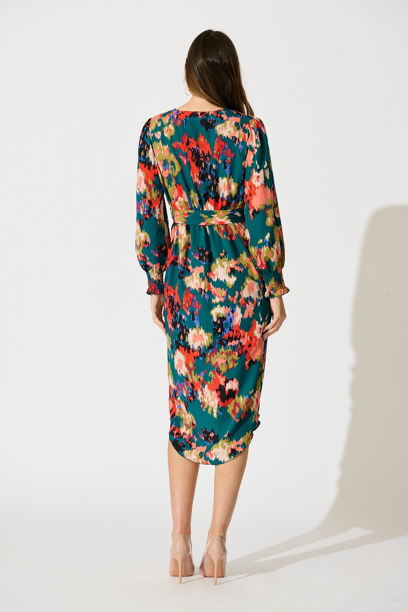 Rosemarie Midi Jurk in Emerald met Abstract Patroon