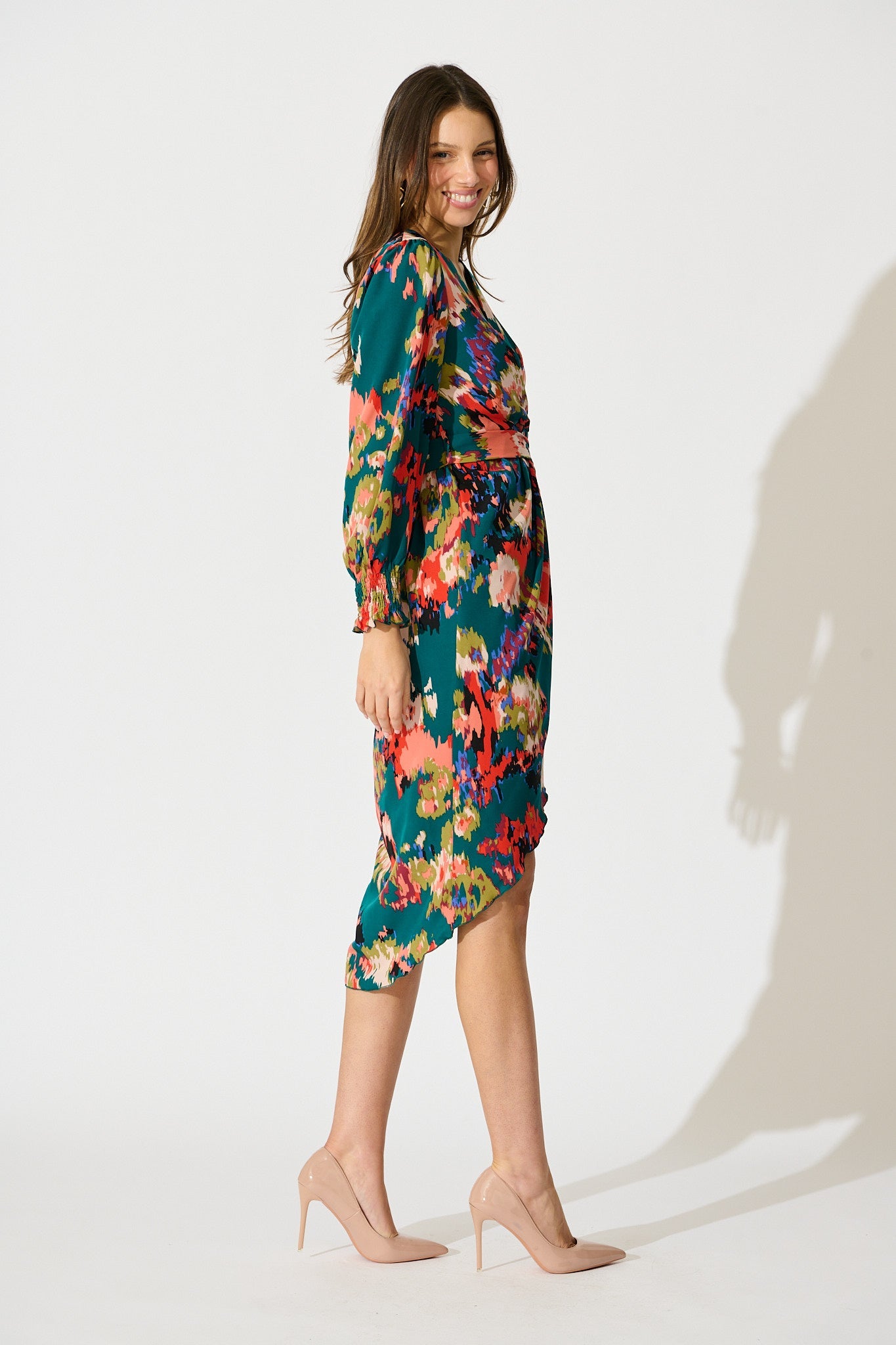 Rosemarie Midi Jurk in Emerald met Abstract Patroon