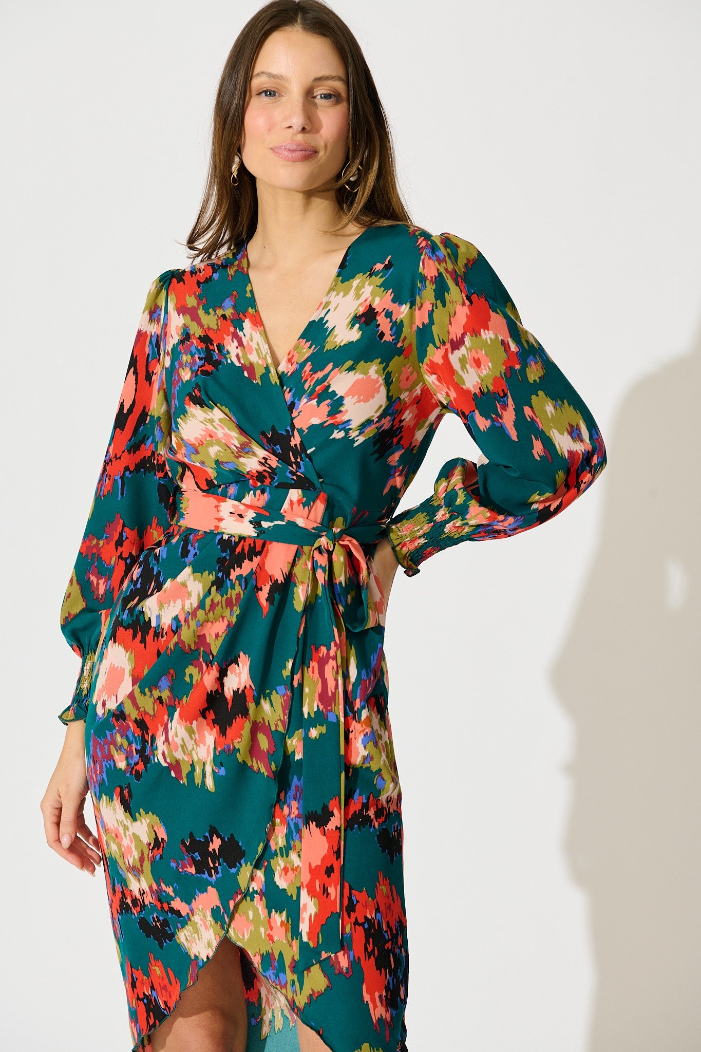 Rosemarie Midi Jurk in Emerald met Abstract Patroon