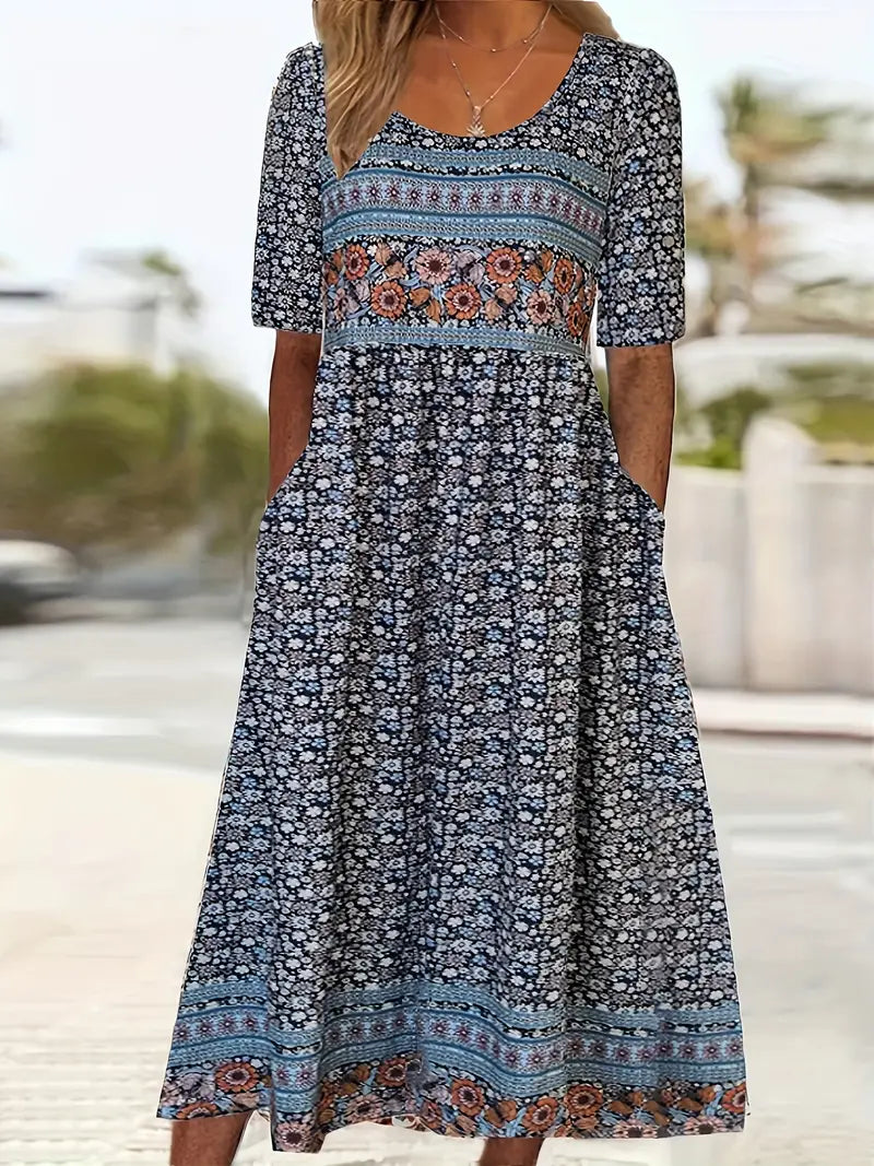 Janine™ | Jurk met Bohemian Print en Ronde Halslijn