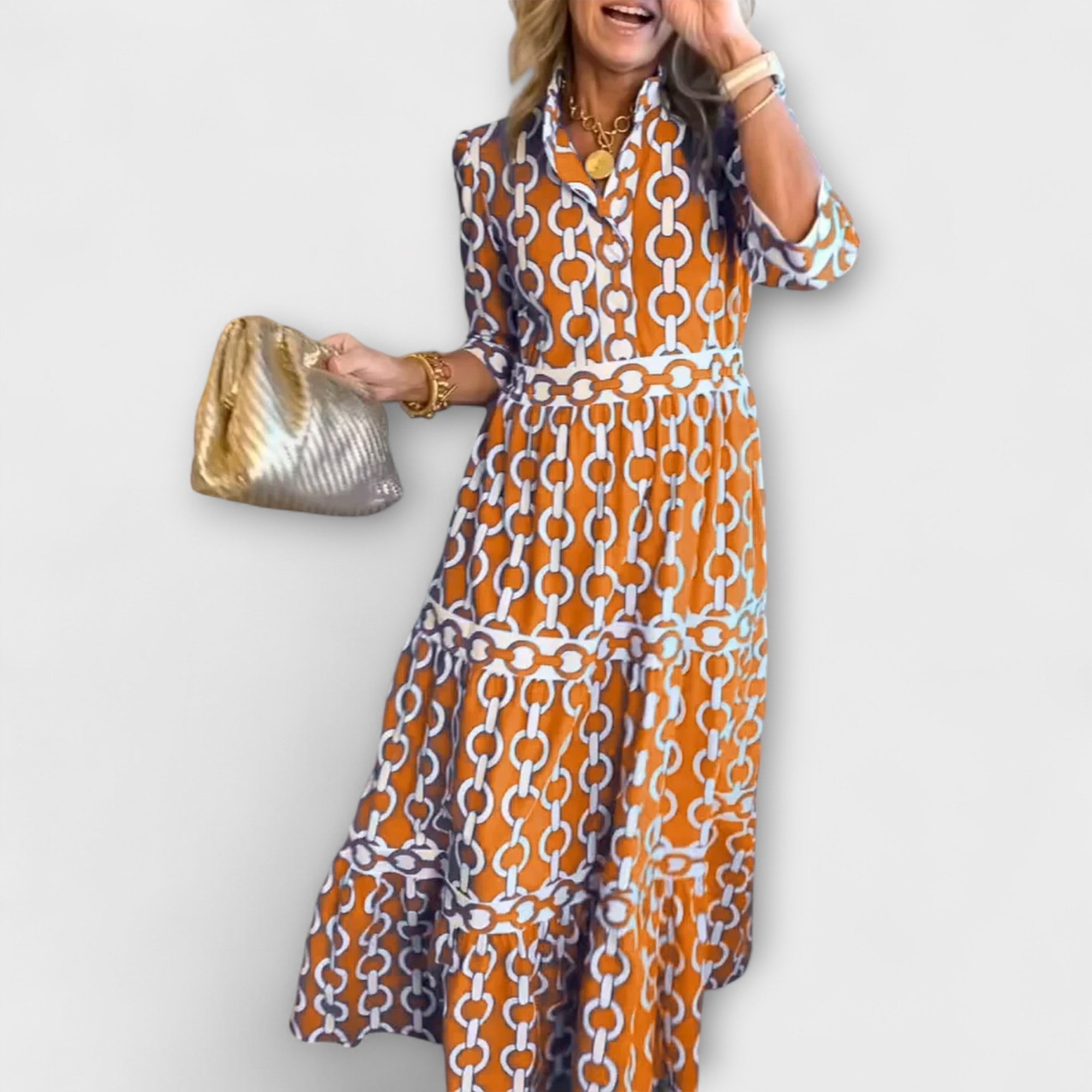 Wendy™ - Midi Jurk met Kettingpatroon