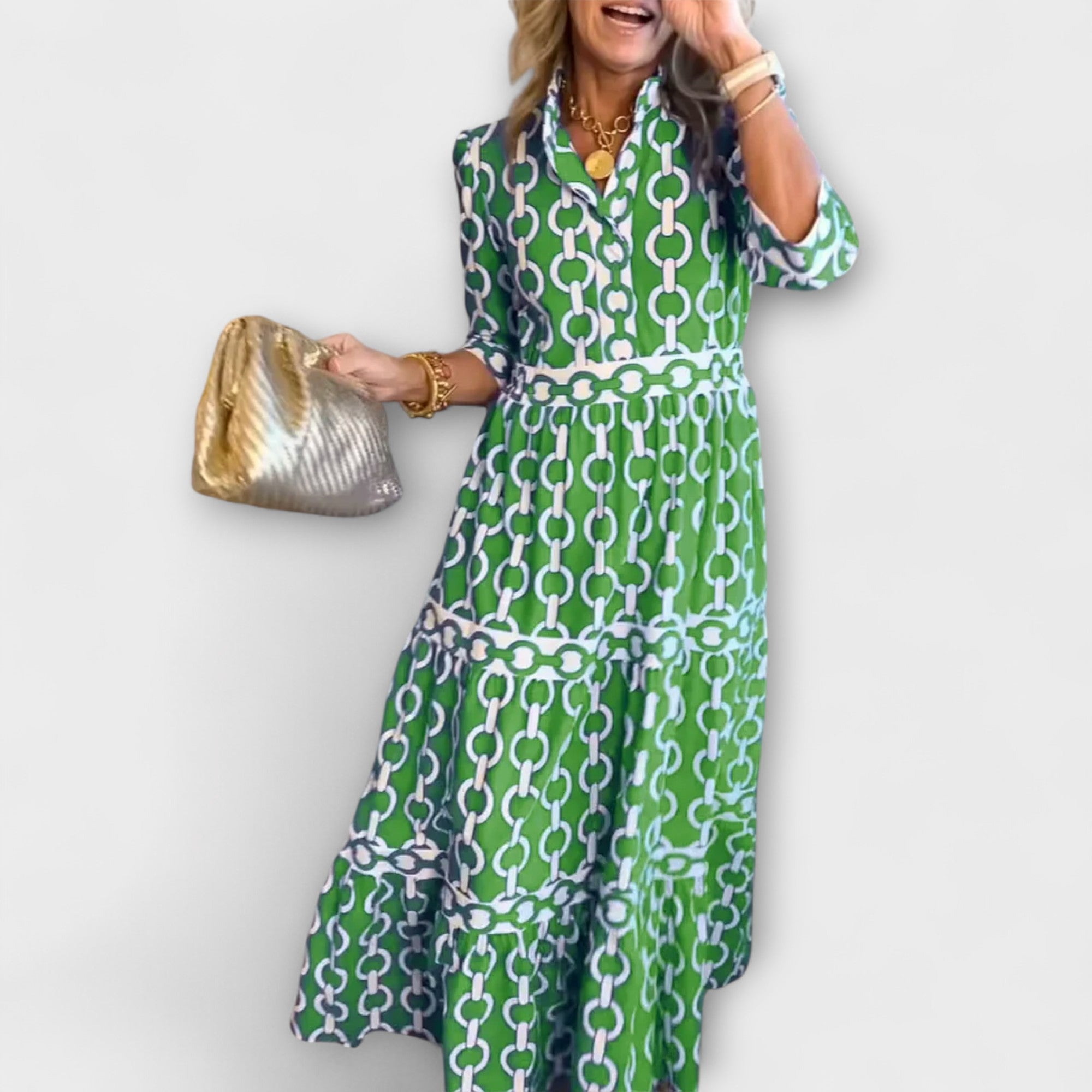 Wendy™ - Midi Jurk met Kettingpatroon