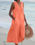 Barbara™ - Mouwloze Midi-jurk met Knoopsluiting