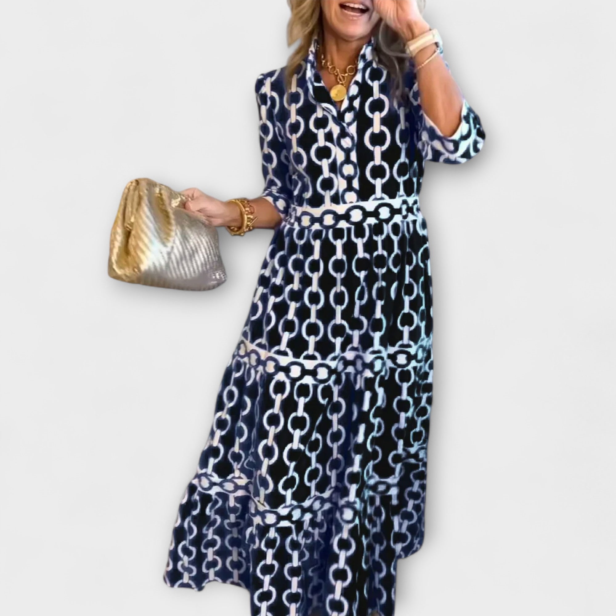 Wendy™ - Midi Jurk met Kettingpatroon