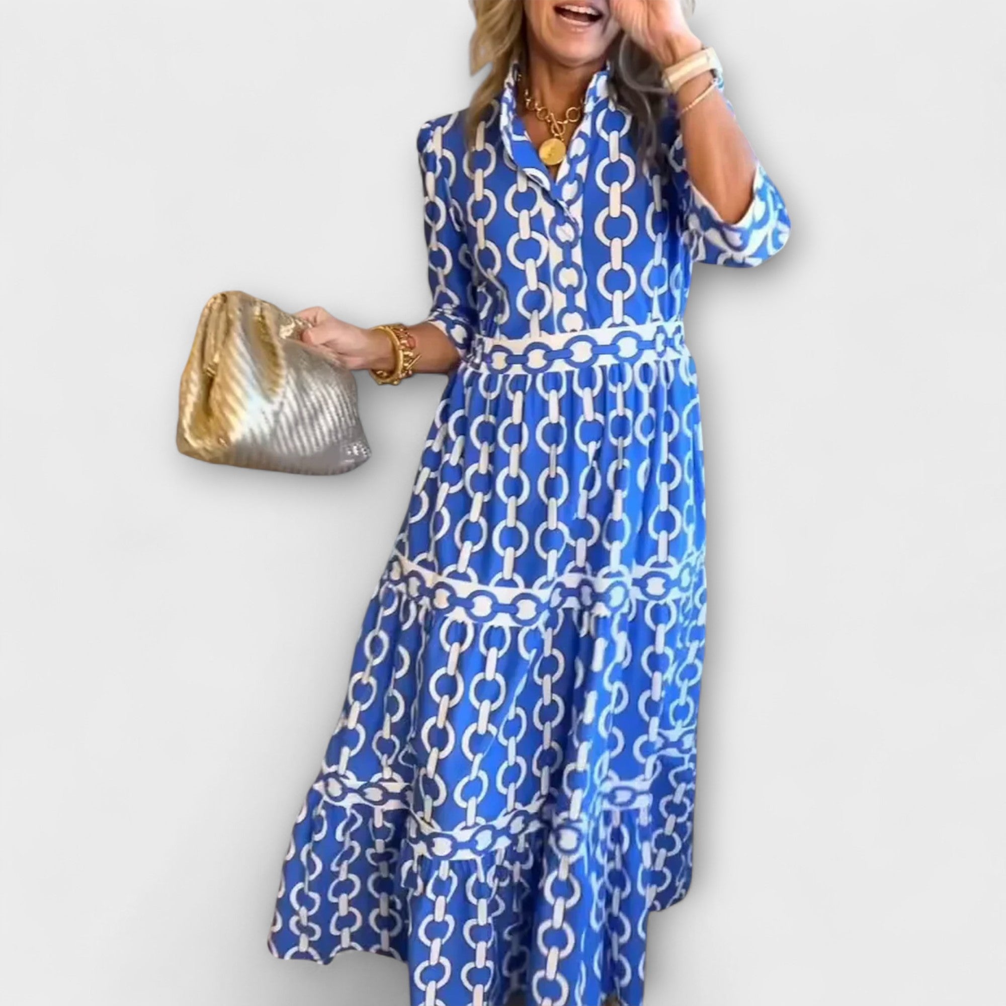 Wendy™ - Midi Jurk met Kettingpatroon