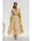Eloise | Dames Bloemenprint V-Hals Midi Jurk met Lange Mouwen