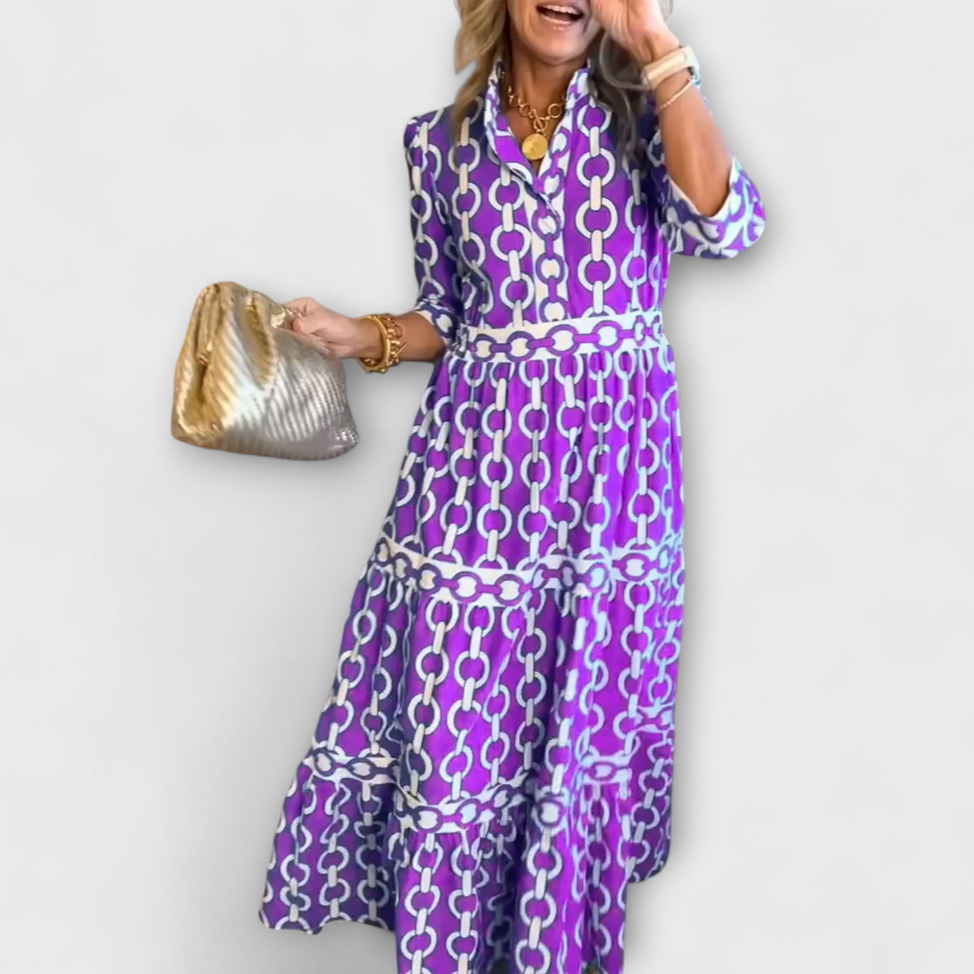 Wendy™ - Midi Jurk met Kettingpatroon