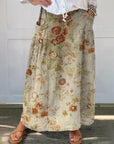 Retro Bloemenprint Rok met Elastische Tailleband en Zakken